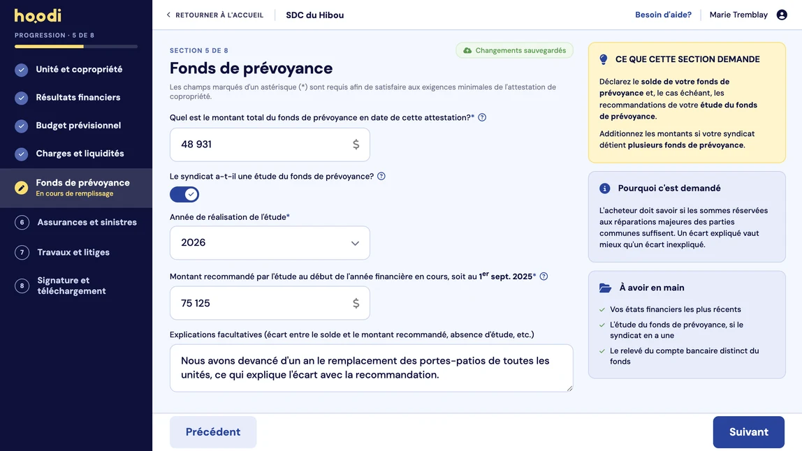 Capture d’écran : instructions guidées de l’attestation
