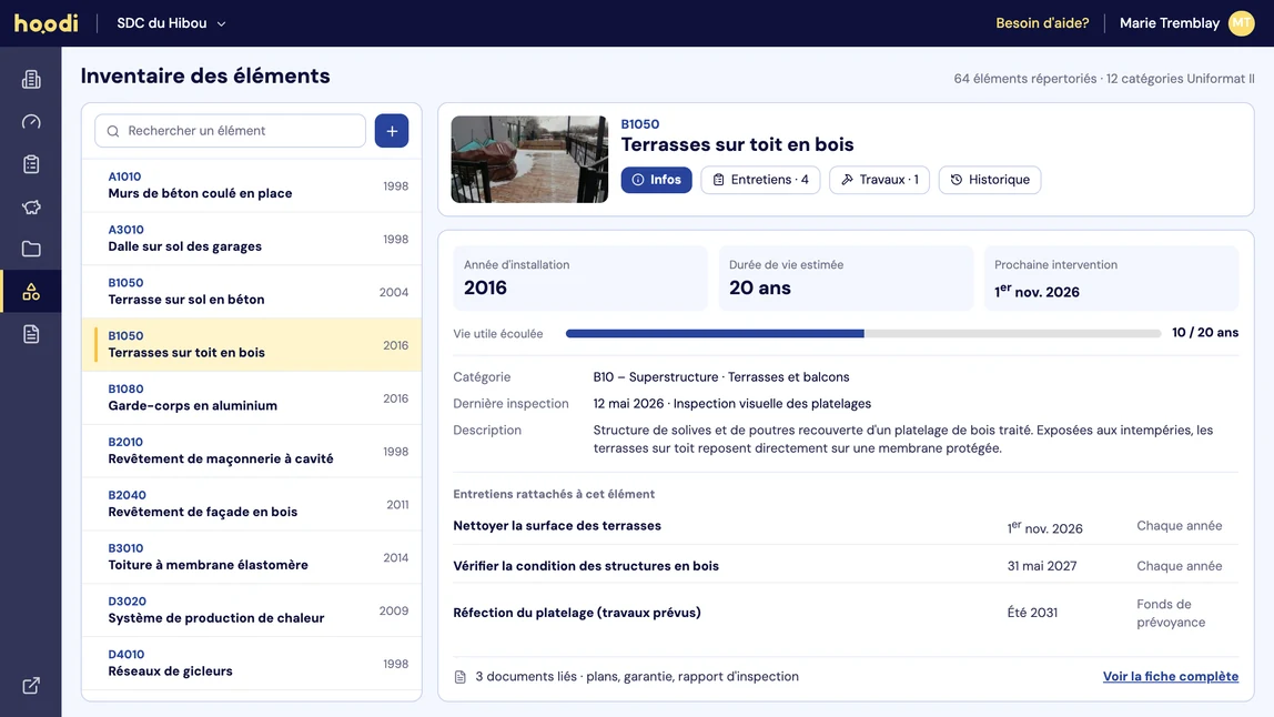 Capture d’écran : inventaire des composants