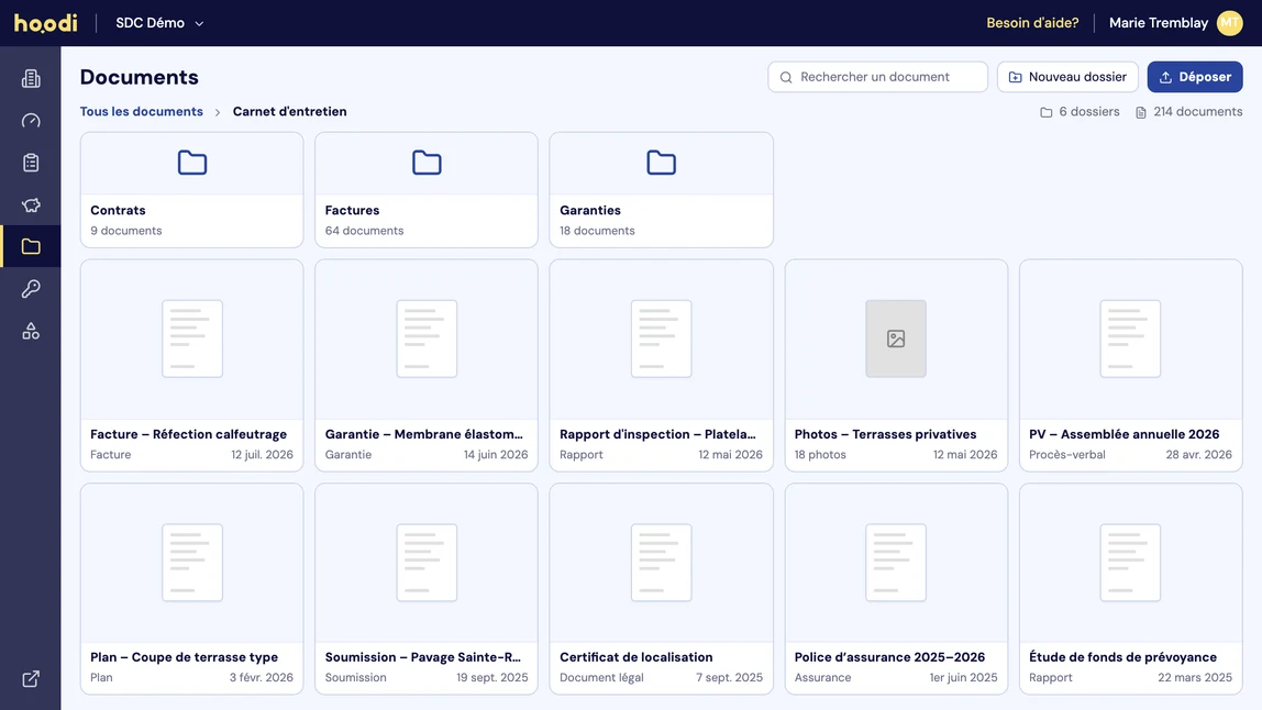 Capture d’écran : documents de la copropriété