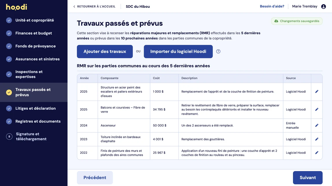 Capture d’écran : préparation des attestations