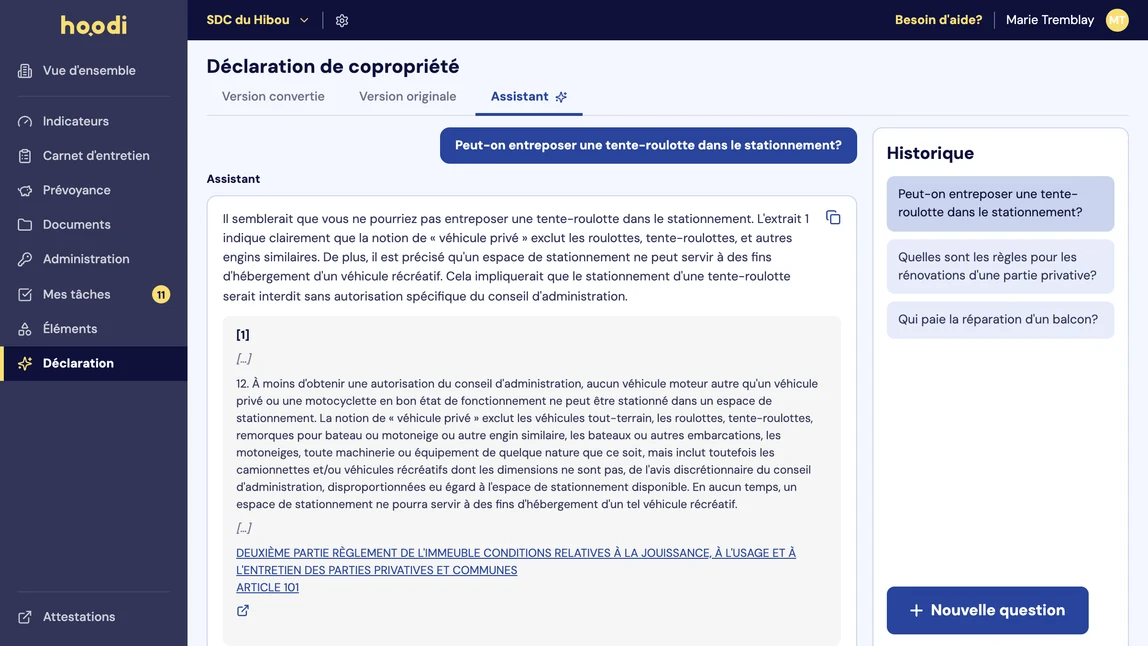 Capture d’écran : assistant de recherche dans la déclaration