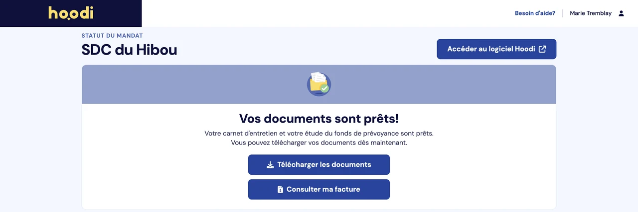 Capture d’écran : téléchargement des rapports livrés dans le compte client